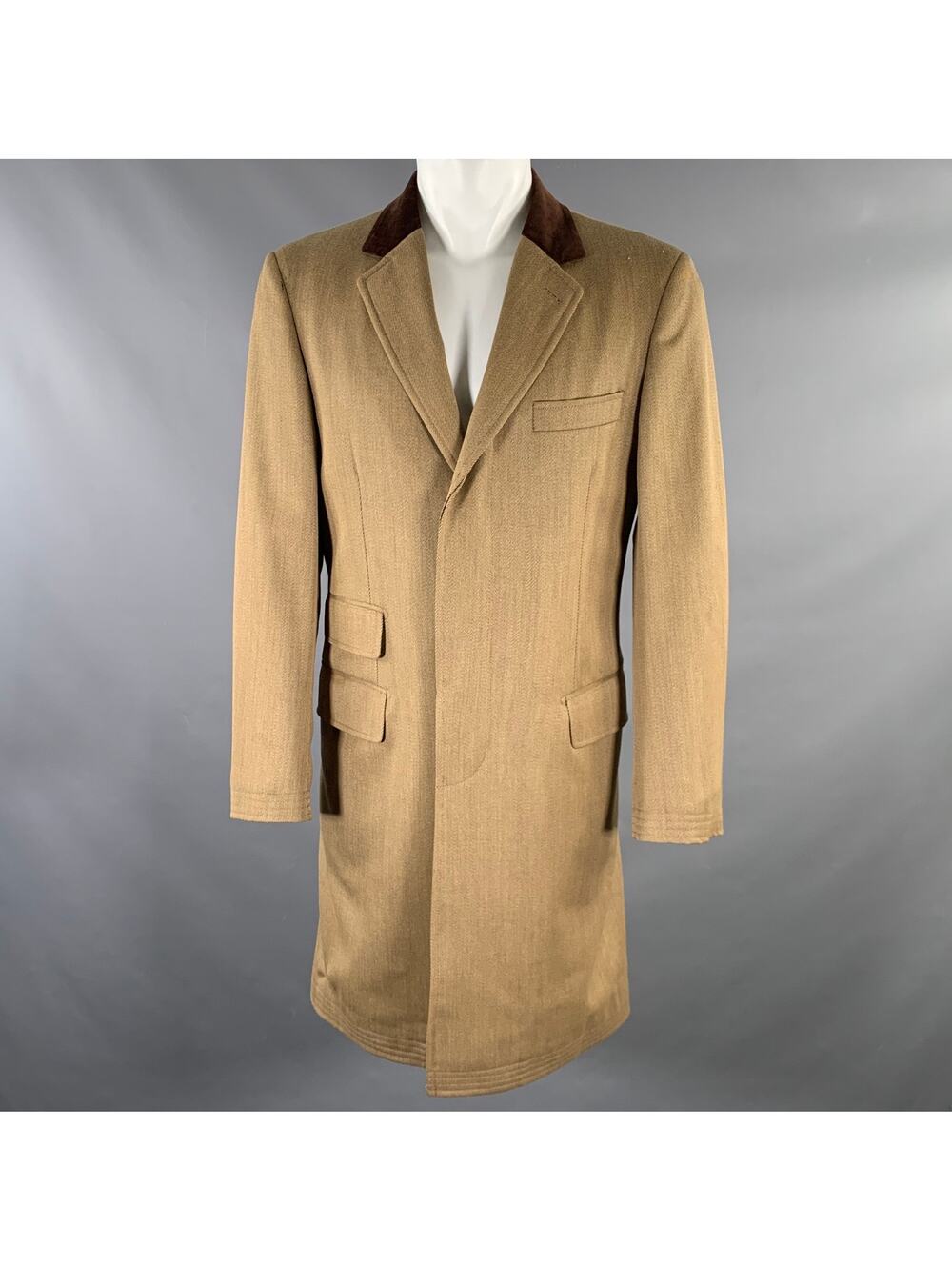 J. PETERMAN COMPANY Size M Tan Brown Twill Wool Evening Coat